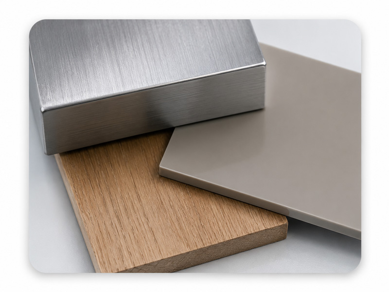 Metal plastic and wood surfaces